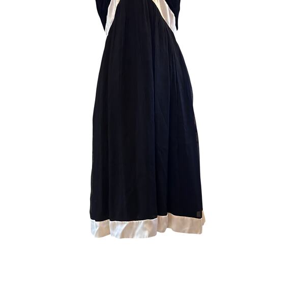 Vintage Black White Silk Chiffon Dress Womens Sz Large Y2K Babydoll Formal Noir - Picture 10 of 16